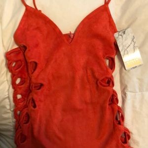 Oh Polly suede “on the sidelines” dress